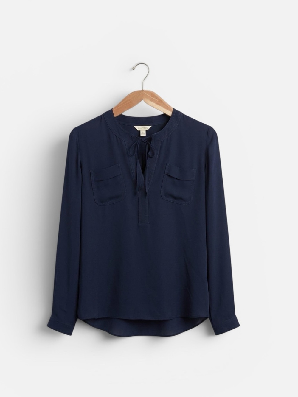 Rebecca Taylor Navy Blue Silk Tie-Neck Utility Blouse 100% silk blouse size 0 - Picture 1 of 7